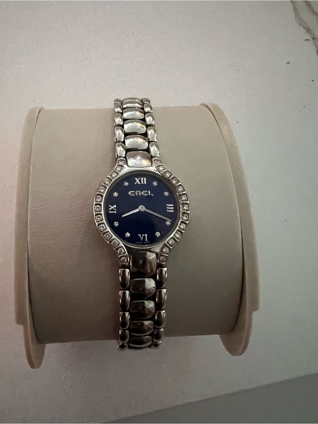 Ebel Womens Stainless Steel Watch With Blue Dial And Crystal Bezel